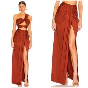 Yaura Sz 8 Ara Maxi Skirt Twist Ruched Front Dramatic High Slit Formal Wedding